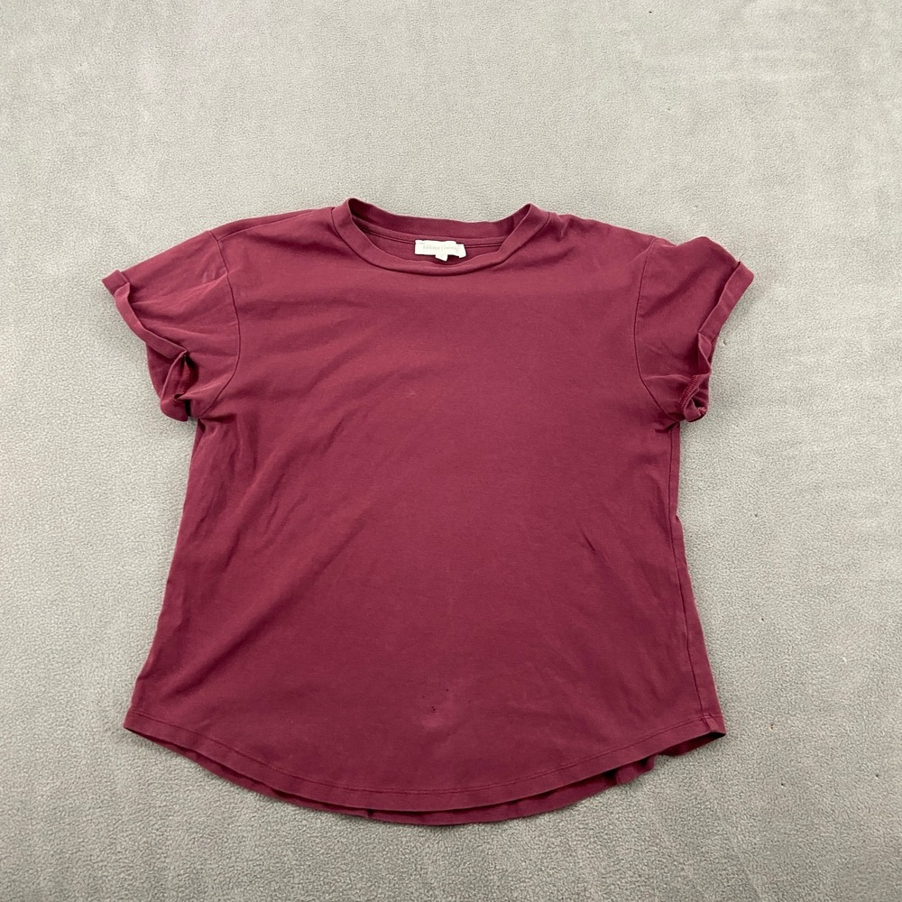 Böhme Essentials T-Shirt Women S Burgundy Stretch Cuff Sleeve Crew Neck Pullover
